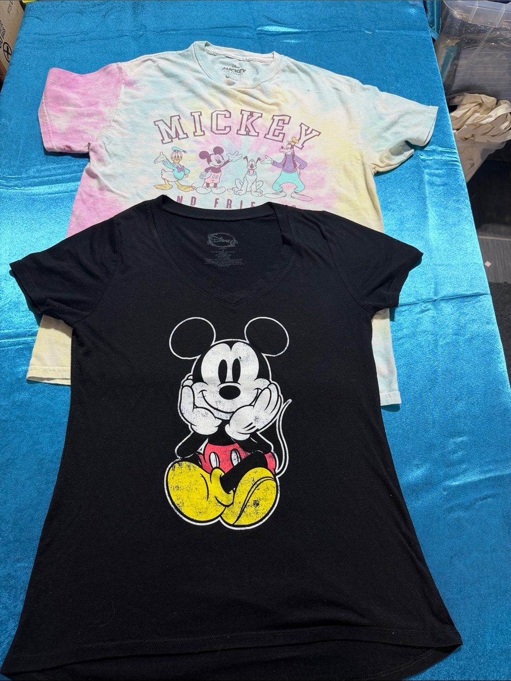 Disney Black Mickey Graphic V-Neck Tee with Pastel Tie-Dye Tee
